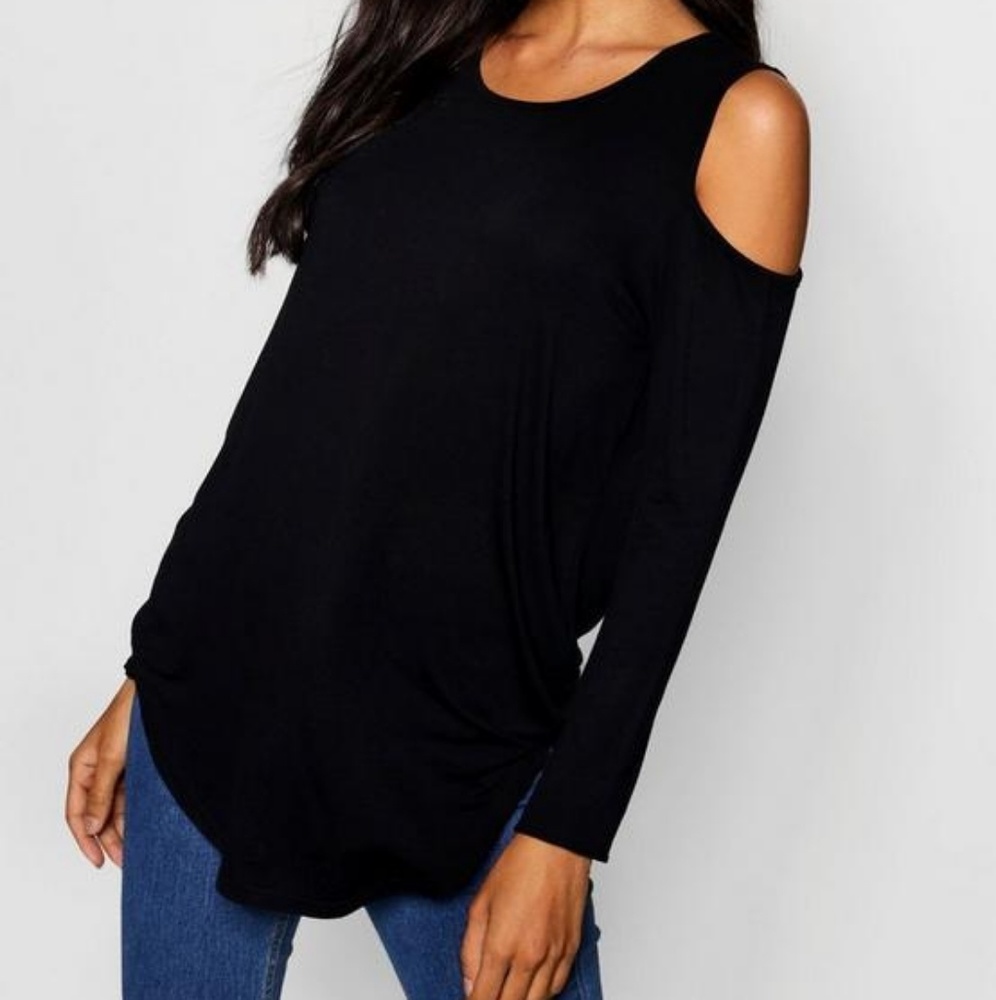 Black Cold Shoulder Lightweight Sweater